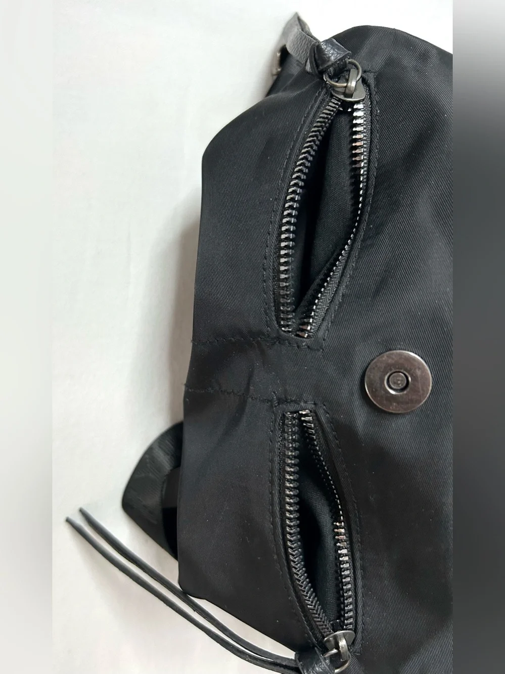 Botkier Backpack Bag Small Medium Black‎ Nylon Faux Leather Logo Straps Cute Y2K